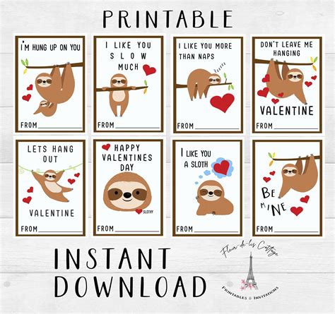 Printable Sloth Valentines